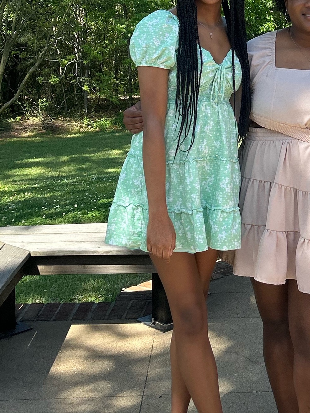 Mint Green Floral Puff Sleeve Mini Dress